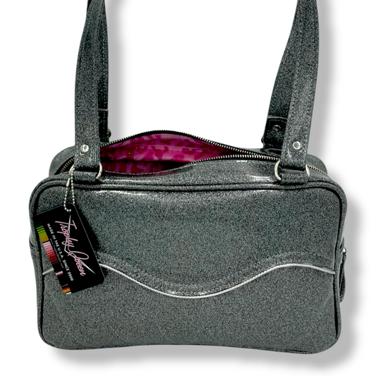 Diamond Pleat Tuck and Roll Tote -  Gray / Pink Leo Lining