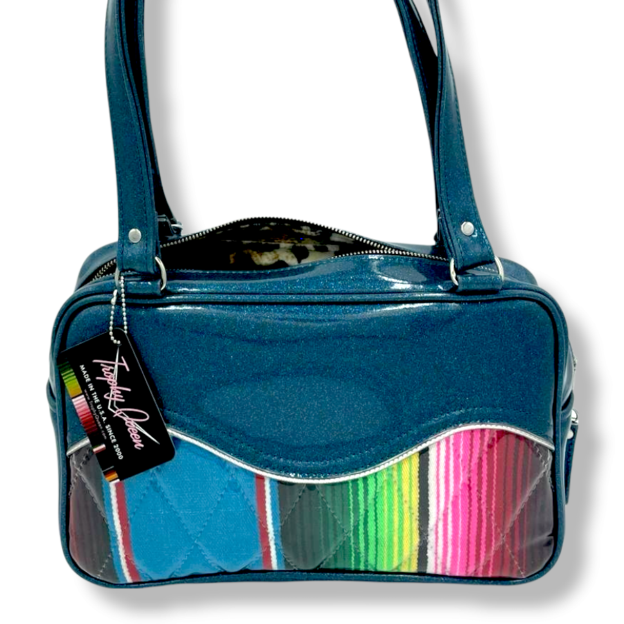 Diamond Pleat Tuck and Roll Tote -  Mex / Teal Glitter - Leo Lining