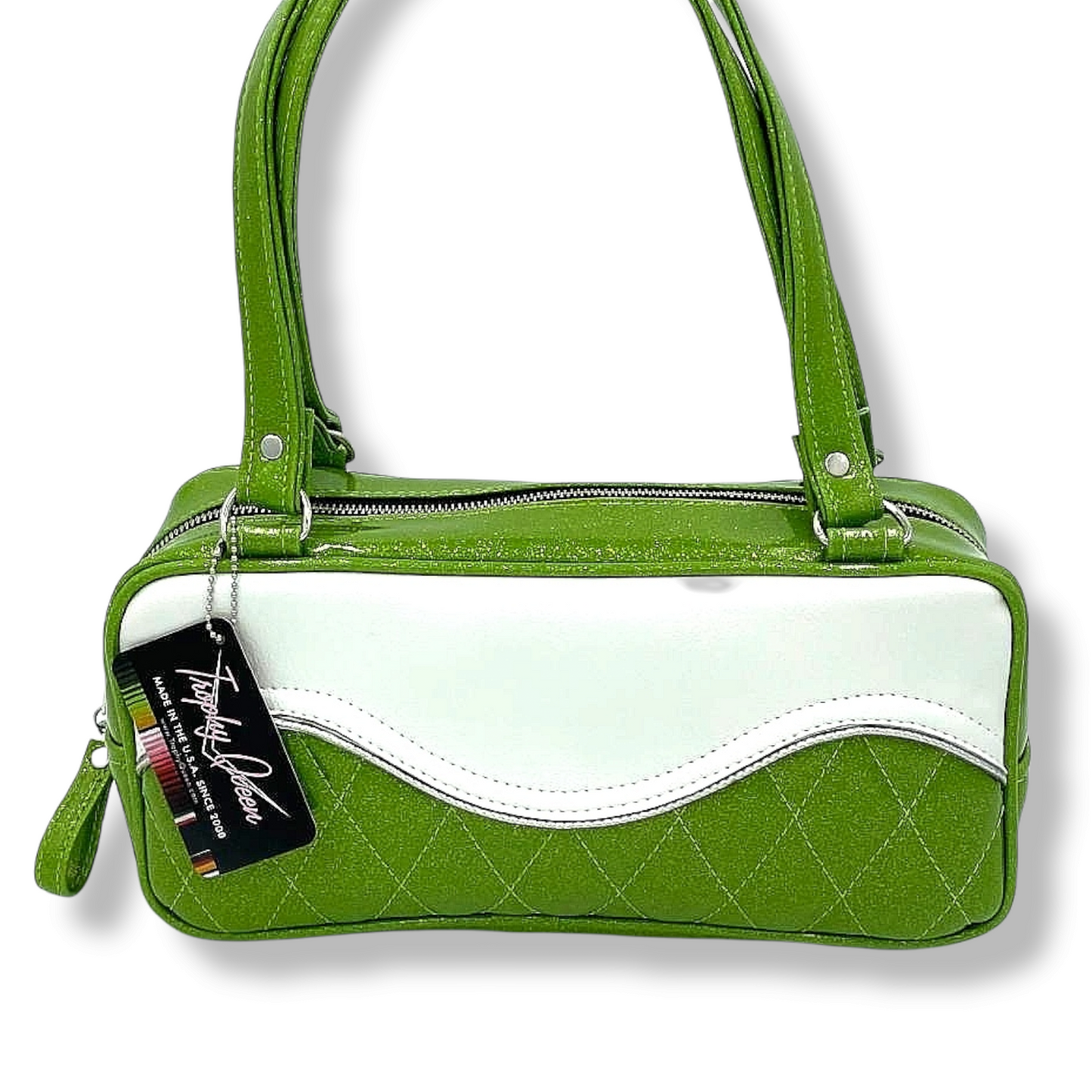 Tuck and Roll Shoulder Bag - Lime Green Glitter / Pearl  - Leo Lining