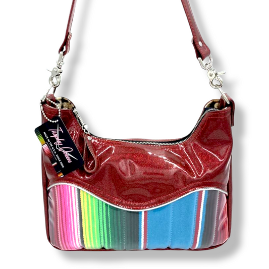 El Dorado Hobo Bag - Mexican Blanket / Dark Red Glitter -  Leopard Lining