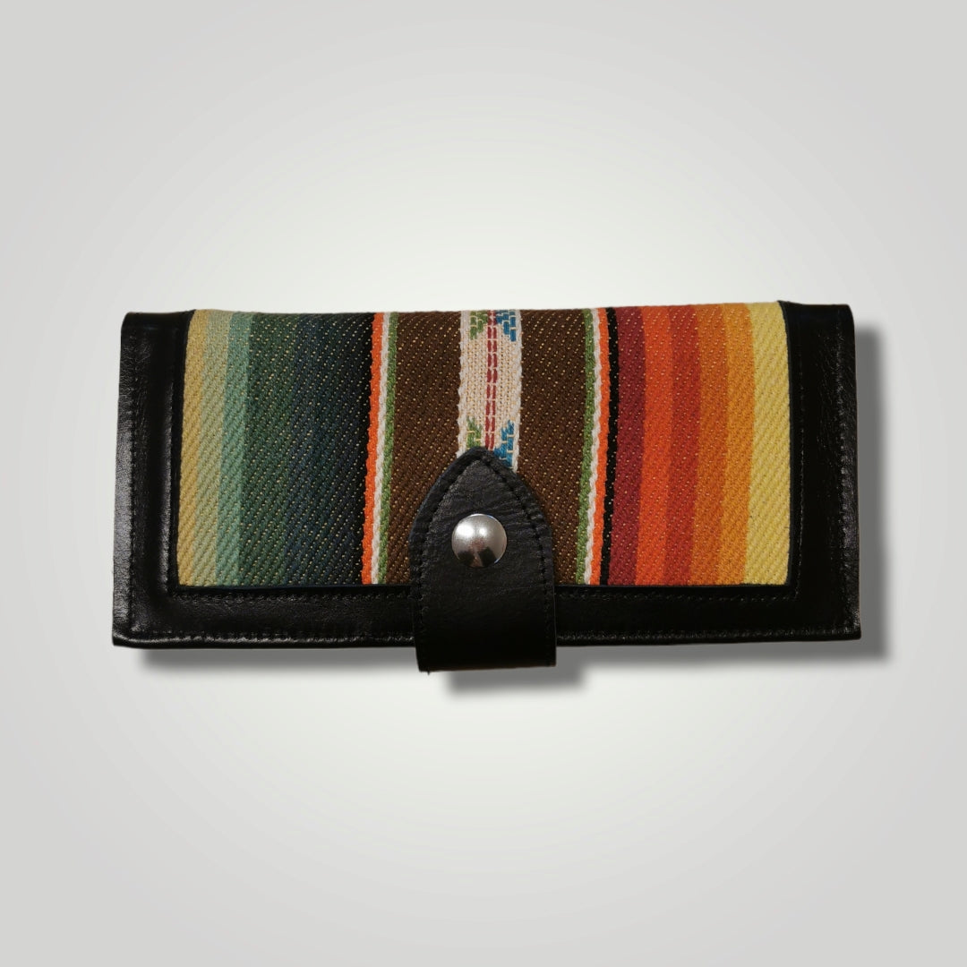Long Card Wallet - Tan Serape Print / Black Distress Leather - Cream Lining (Price includes shipping)