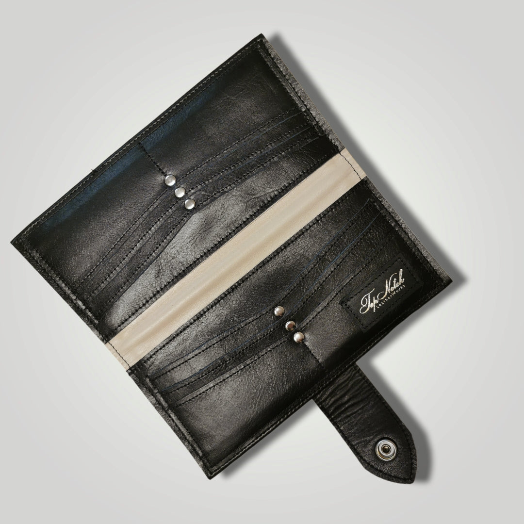 Long Card Wallet - Tan Serape Print / Black Distress Leather - Cream Lining (Price includes shipping)