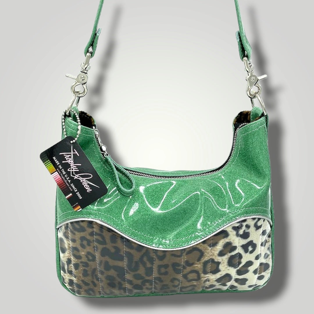 El Dorado Hobo Bag - Leopard / Sea Foam Green Glitter -  Leopard Lining