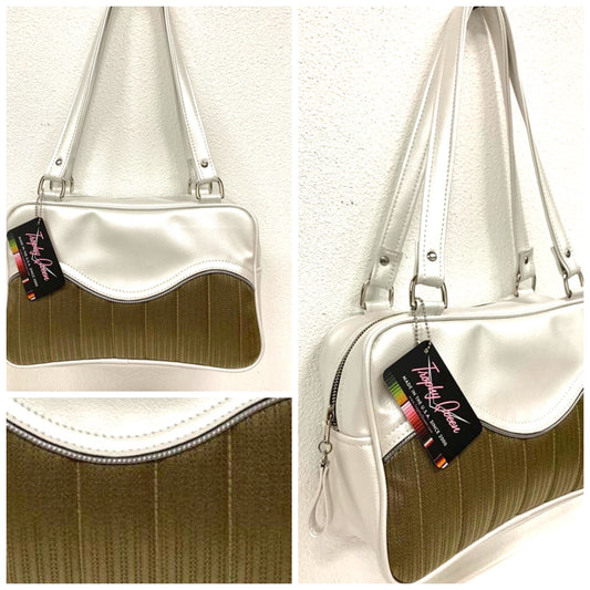 Tuck and Roll Tote Bag - Gold '64 Buick Fabric / Pearl White - Leopard Lining