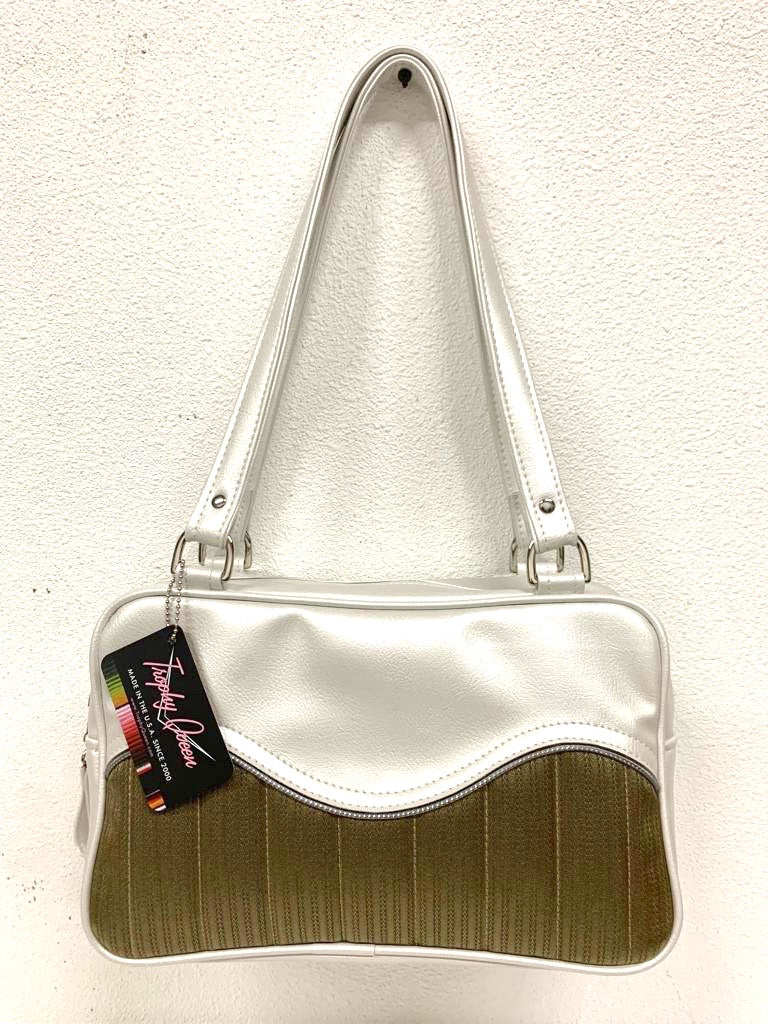 Tuck and Roll Tote Bag - Gold '64 Buick Fabric / Pearl White - Leopard Lining