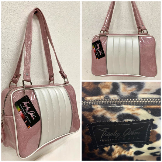 Roadster Tote Bag - Blush Pink Glitter / Pearl White - Leopard Lining