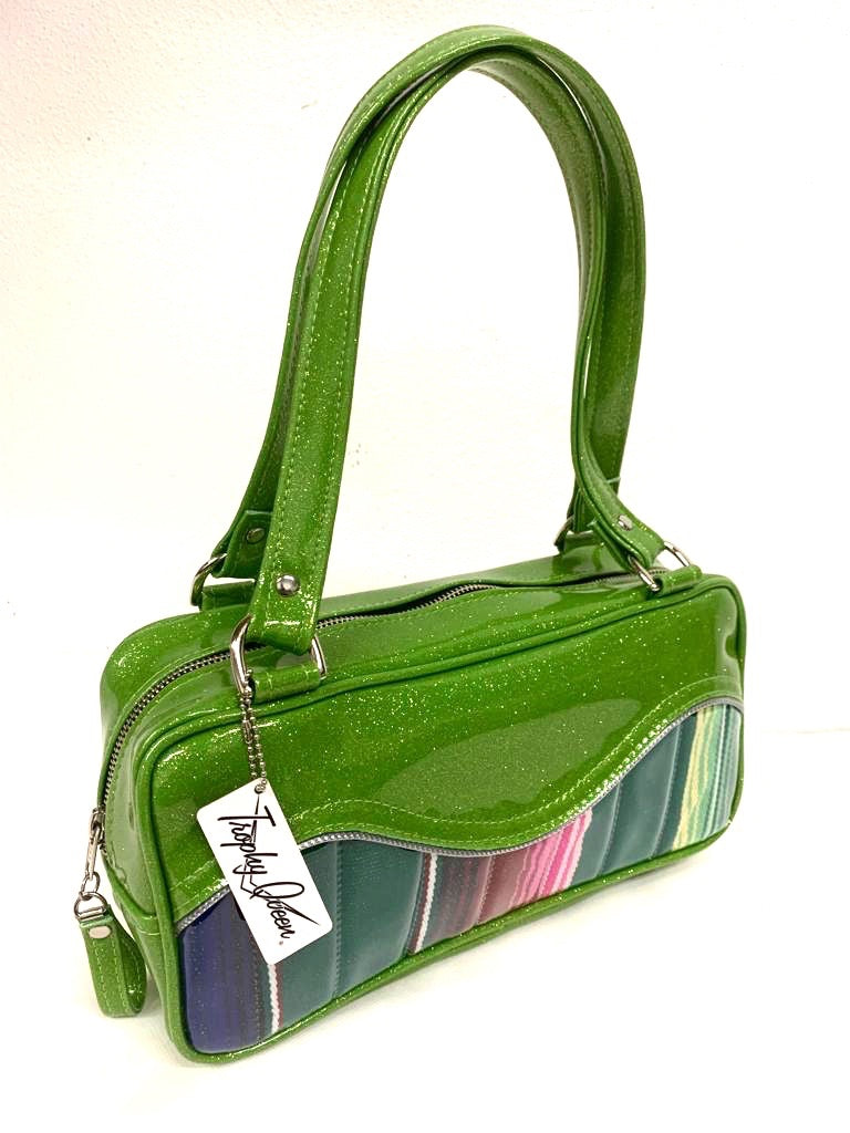 Tuck and Roll Shoulder Bag - Mexican Blanket with / Lime Green Glitter - Leo Lining