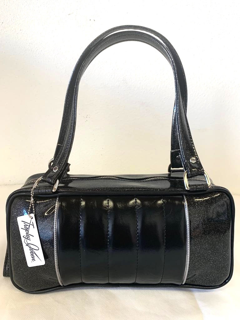 Roadster Shoulder Bag - Coal Black Glitter Vinyl / Grease Black Vinyl - Leopard Lining