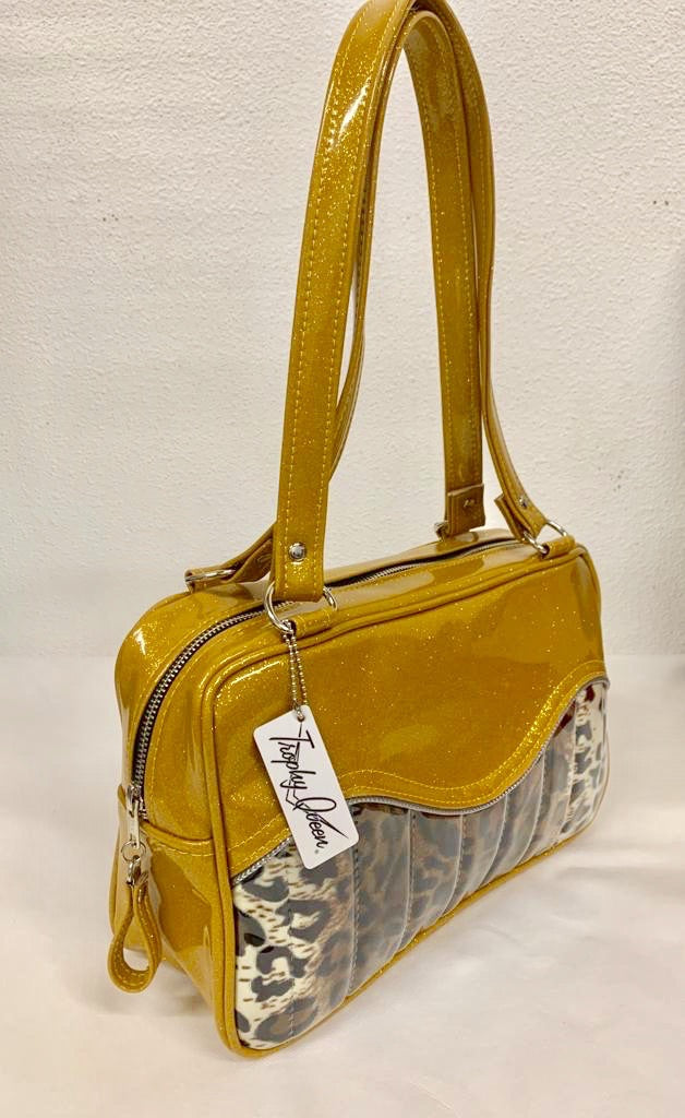 Tuck and Roll Tote Bag - Leopard Print / Marigold Glitter - Leopard Lining