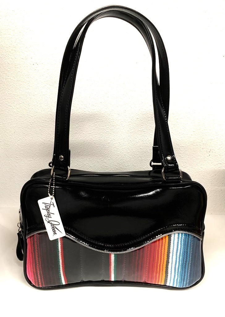 Tuck and Roll Tote Bag - Mexican Blanket / Grease Black Vinyl - Leopard Lining