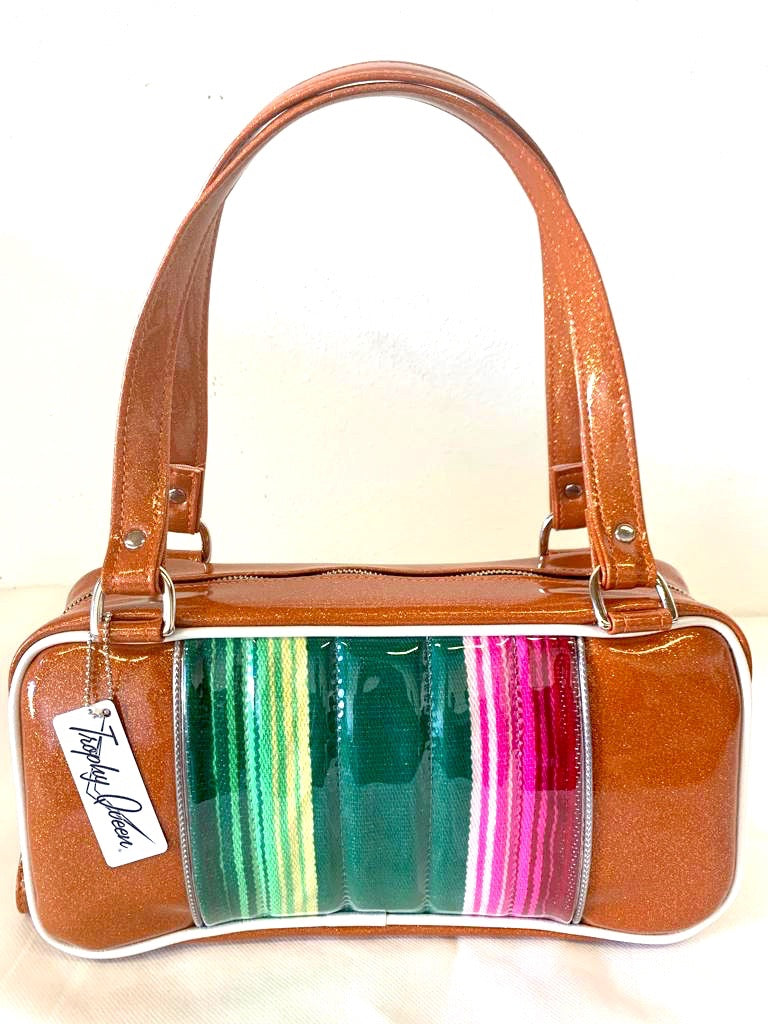 Roadster Shoulder Bag - Mexican Blanket with Clear Overlay / Tangerine - Leopard Lining