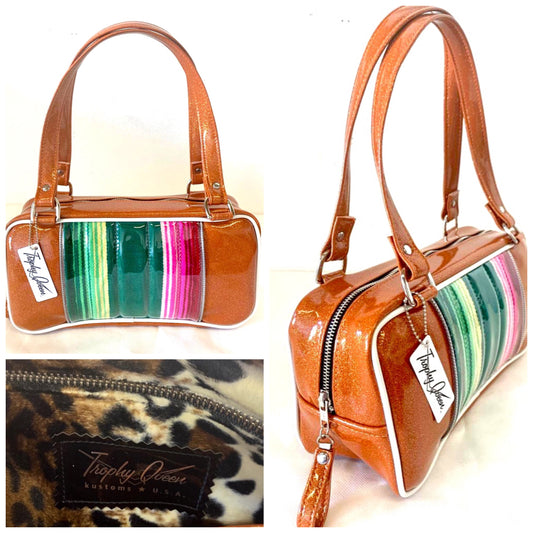 Roadster Shoulder Bag - Mexican Blanket with Clear Overlay / Tangerine - Leopard Lining
