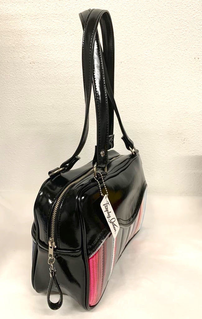 Tuck and Roll Tote Bag - Mexican Blanket / Grease Black Vinyl - Leopard Lining