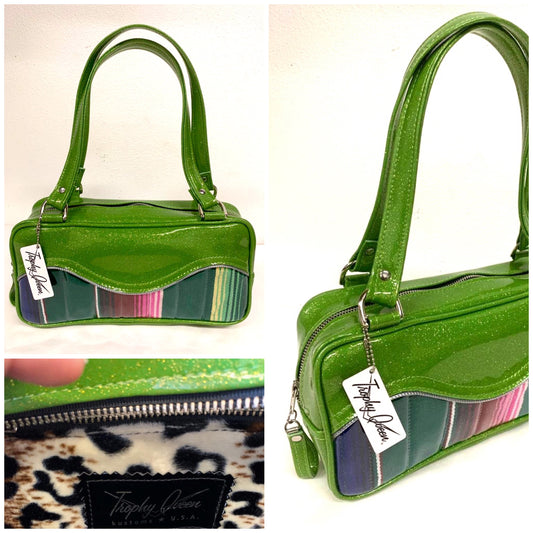 Tuck and Roll Shoulder Bag - Mexican Blanket with / Lime Green Glitter - Leo Lining