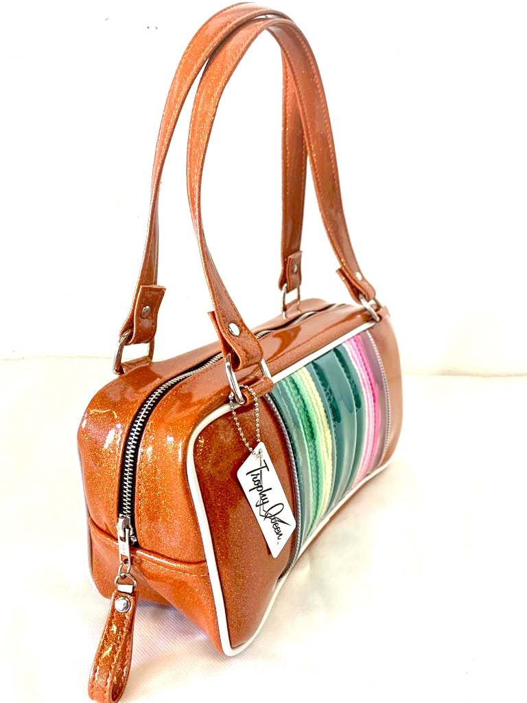 Roadster Shoulder Bag - Mexican Blanket with Clear Overlay / Tangerine - Leopard Lining