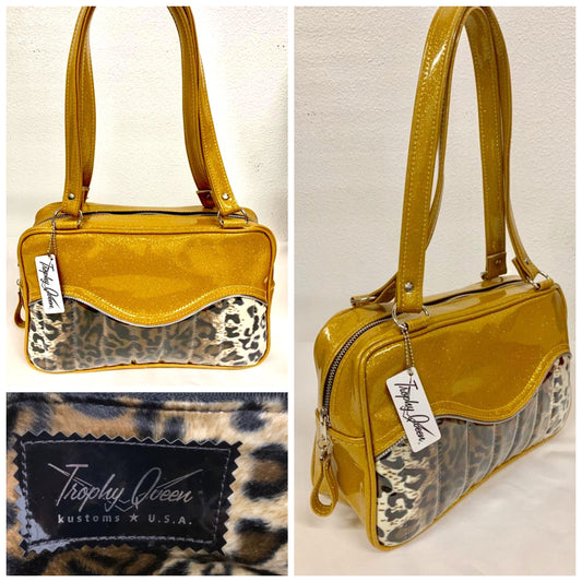 Tuck and Roll Tote Bag - Leopard Print / Marigold Glitter - Leopard Lining