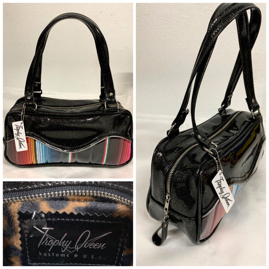 Tuck and Roll Shoulder Bag - Mexican Blanket with Clear / Coal Glitter - Leopard Lining