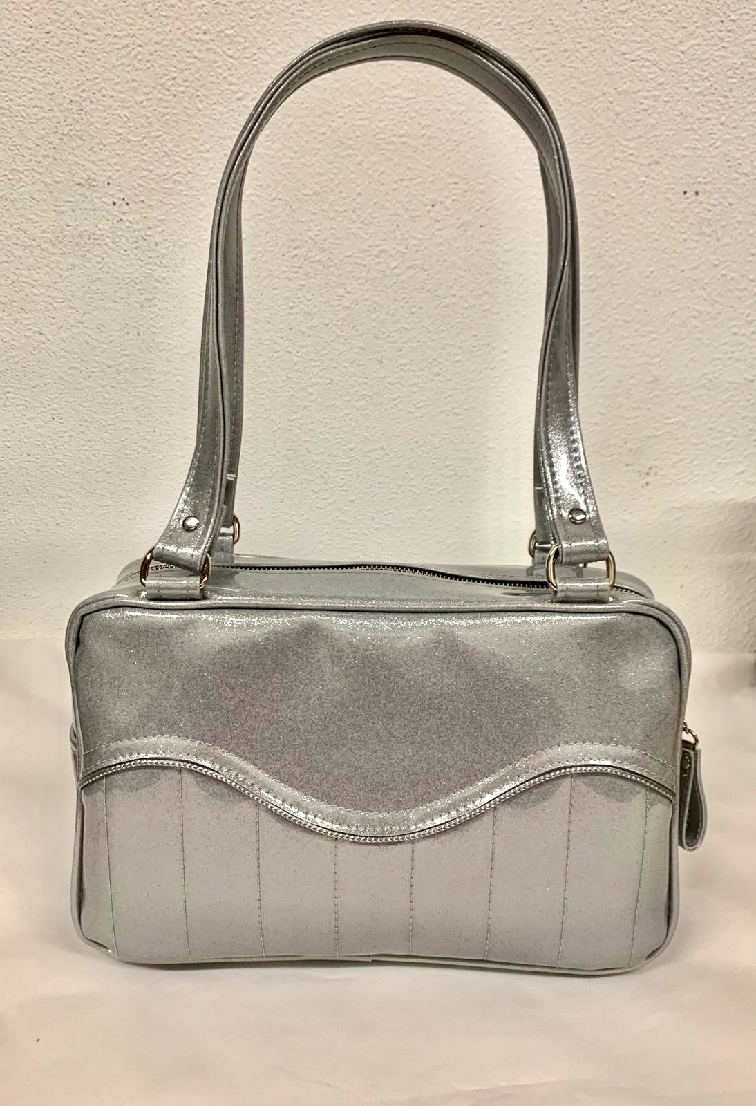 Tuck and Roll Tote Bag - Chrome Glitter Vinyl with / Leopard Lining