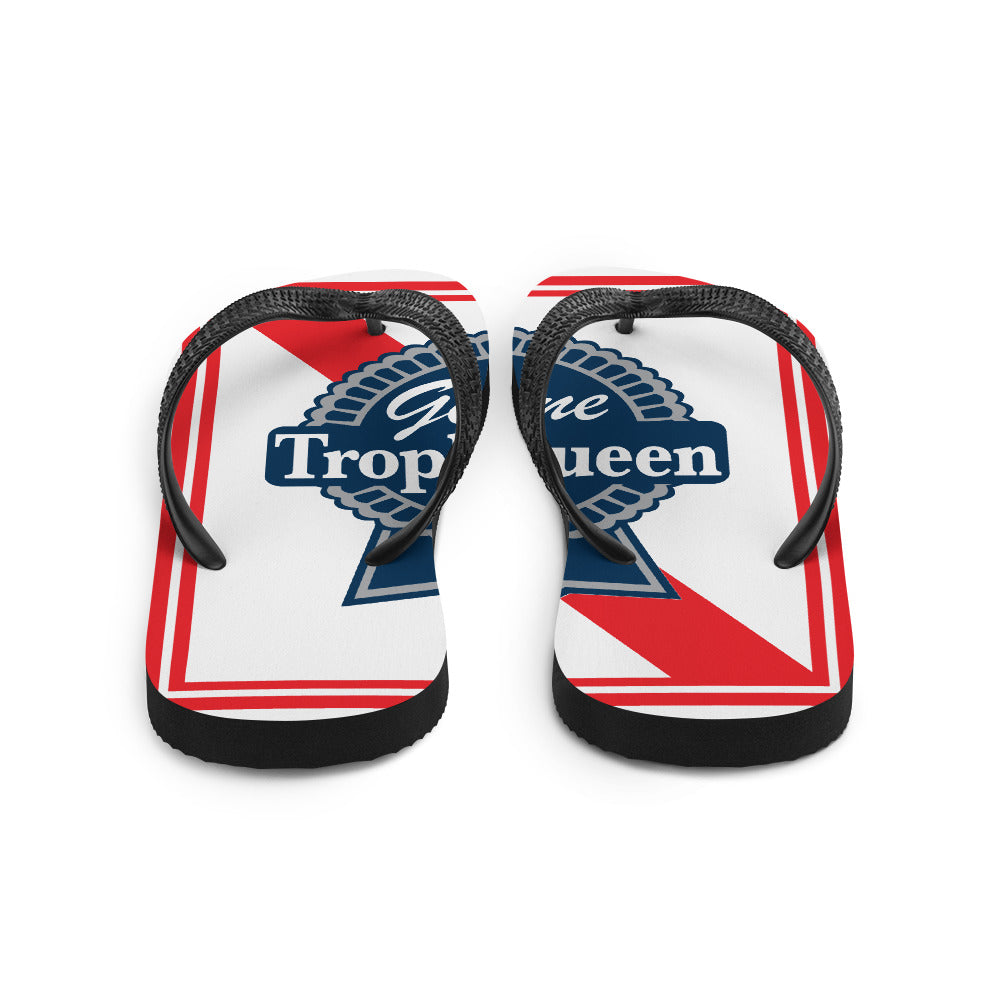 Prepare for an adventurous and carefree summer with a pair of colorful Trophy Queen Blue Ribbon logo with rubber soles and soft fabric lining these flip flops are sure to make you feel comfortable wherever your day takes you.