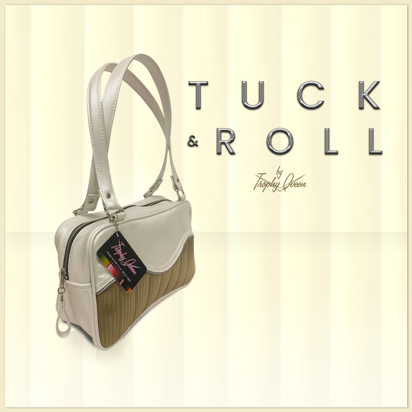 Tuck & Roll Features: Handcrafted in California Dimensions: 13" x 6" x 4" 21" Straps (Approx.) with Nickel Hardware Comes with an Extra Set of Replacement Straps! Inside Zipper Pocket (With Serial Number Inside) Inside Open Divided Pocket Inside Trophy Queen Label Vinyl Zipper Pull Nickel Feet Ships from California Made to Order - Please Allow 3-4 Weeks to Ship